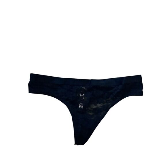 NEW WITH TAGS PINK VICTORIA'S SECRET black Lacey floral design THONG PANTY black - Picture 1 of 5